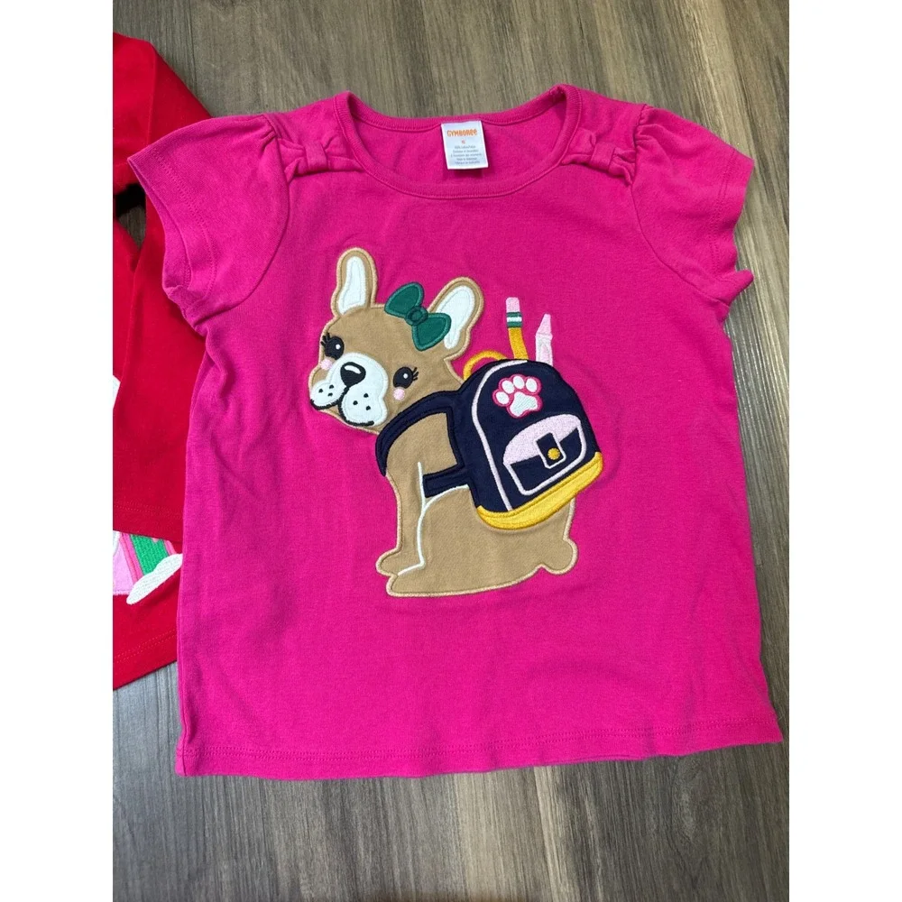 Gymboree Tops Lot Girls Size 6 Pink Red Embroidered Christmas Bulldog 3pc Set